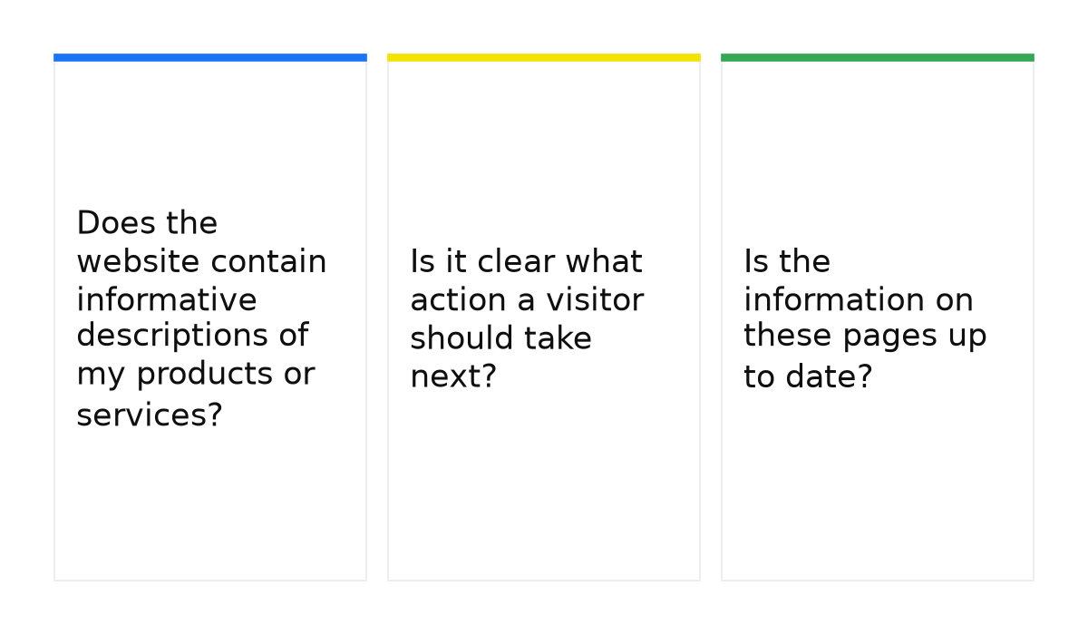 Three questions before launching Dynamic Search Ads: page descriptions, the next action, and whether the information is up to date.