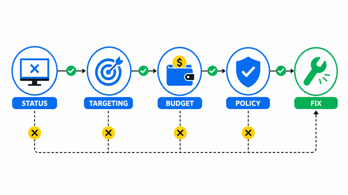 Дерево діагностики оголошення Google Ads, яке не показується