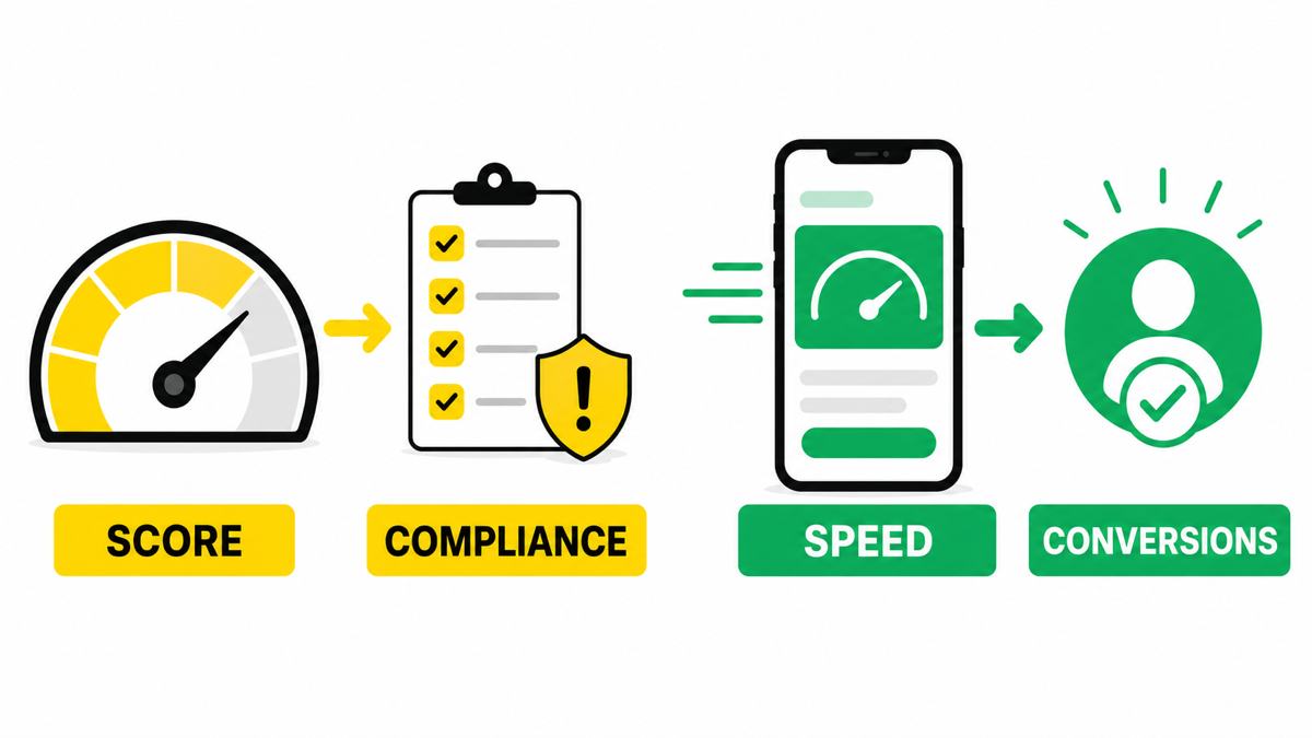 Optimization Score measures platform compliance while landing-page speed connects to real conversions